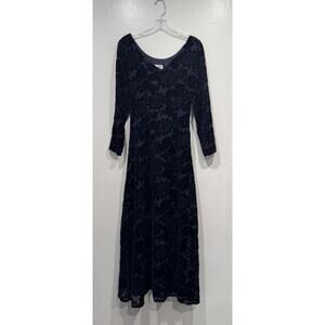 Vintage Blue Burnout Velvet Floral Babydoll Maxi Dress Whimsigoth Forrest Fairy